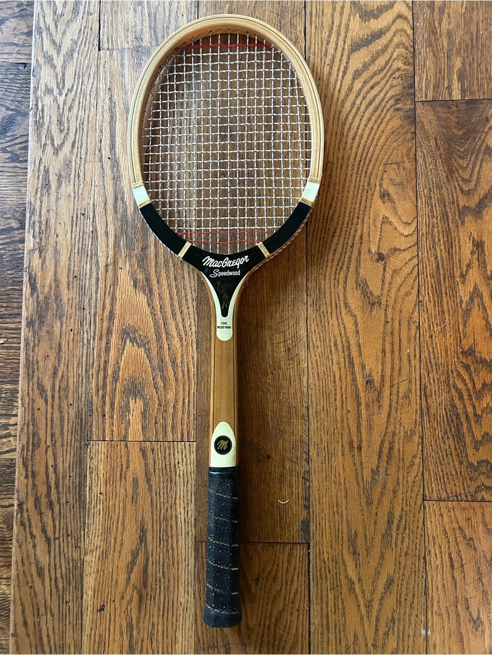 MacGregor Vintage Speedwood Wooden Tennis Racket - Natural & Black